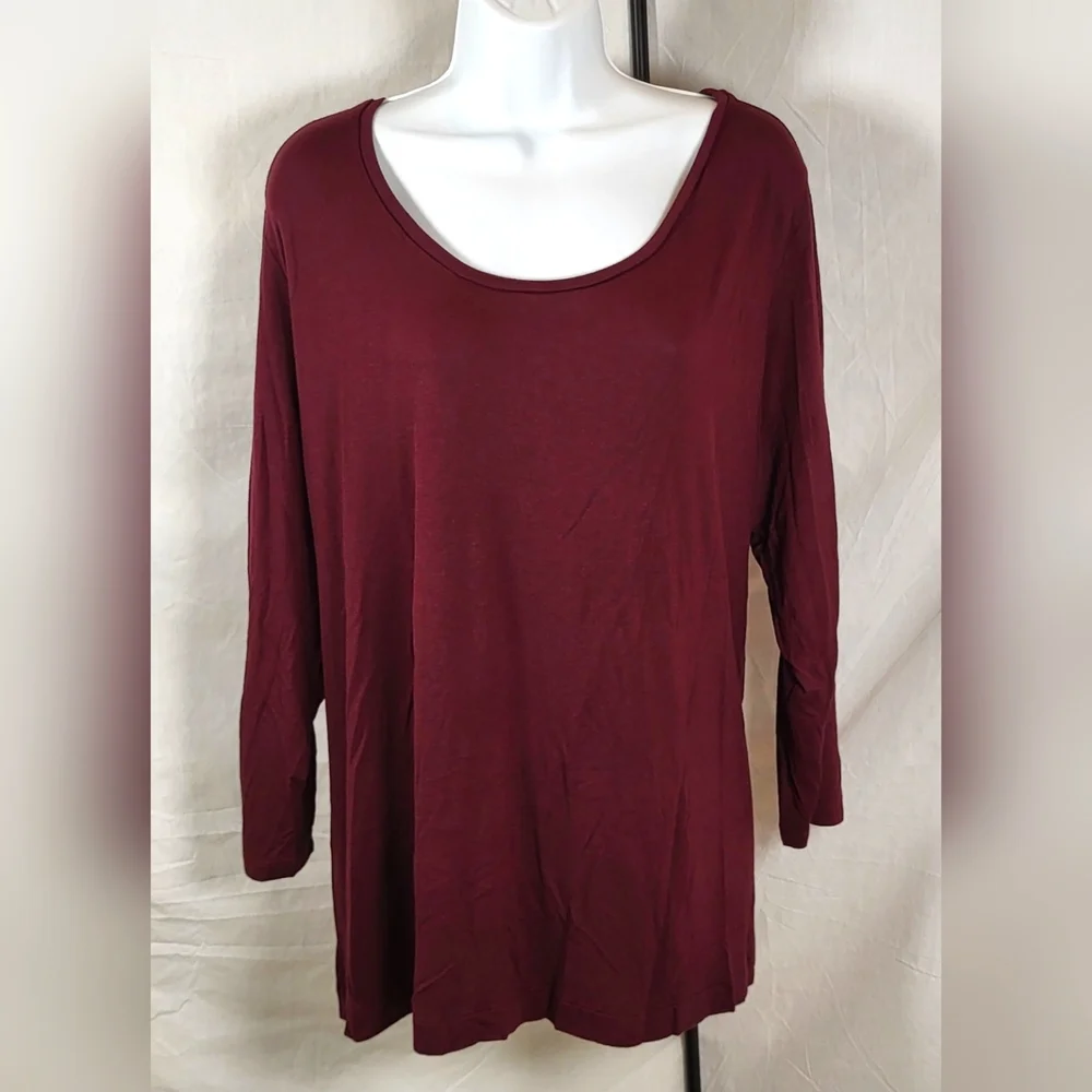 CATO Burgundy Scoop Neck Bracelet Sleeve Top - Size 22/24W - Picture 1 of 5